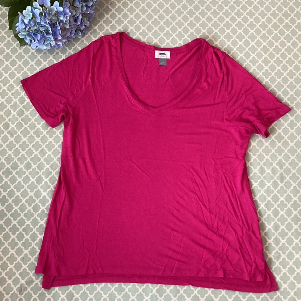 Old Navy Pink Boxy V-Neck Tee L